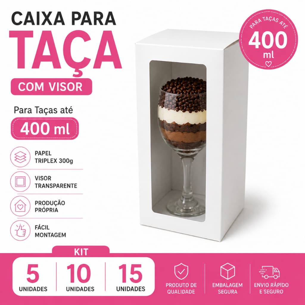 5~15 CAIXA PARA TAÇA DE BOLO/ Embalagem bolo na taça/Caixa Taça com visor/Presente/Anivesário/Páscoa
