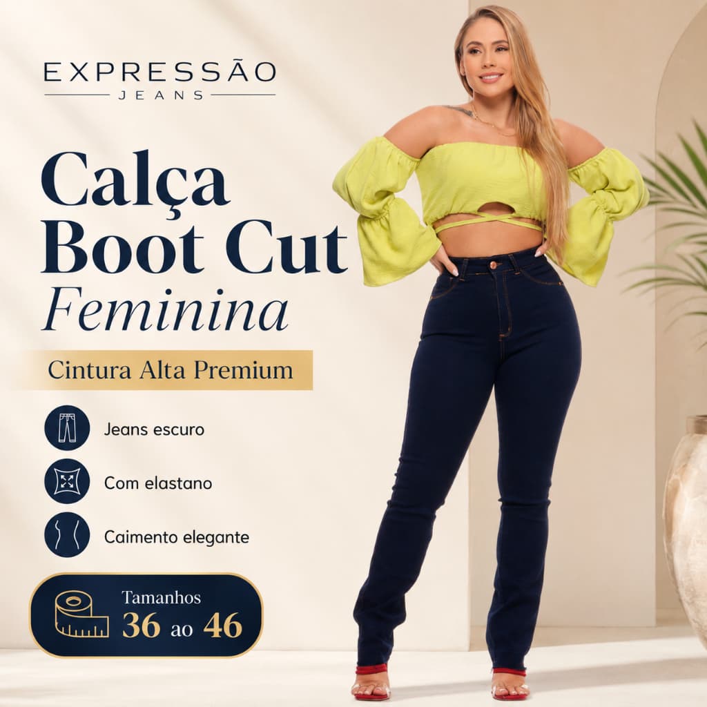 Calça Boot Cut Feminina cintura alta premium jeans escuro