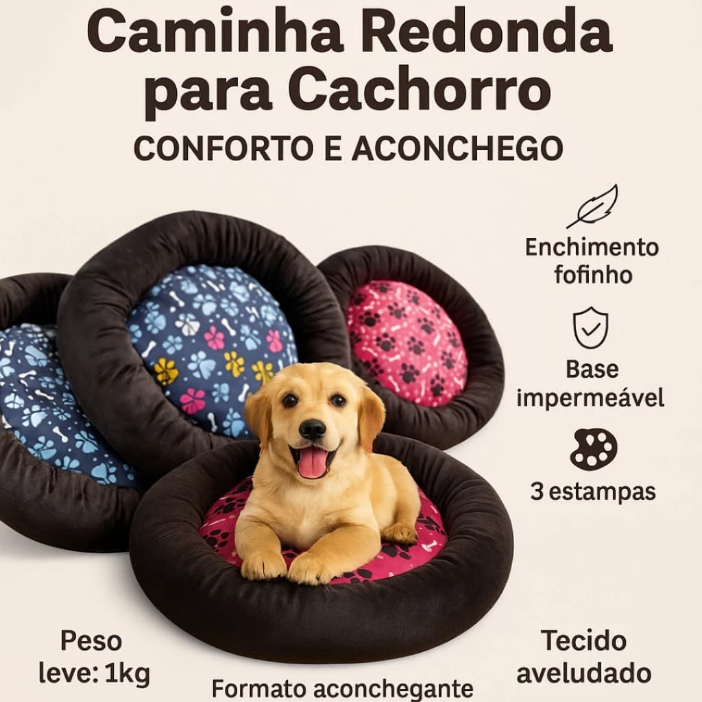 Caminha Redonda JV Pet Para Gato Cachorro Com Zíper 60cm X 60cm