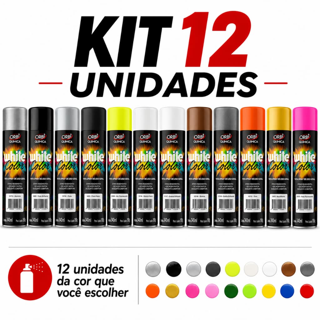 Kit 12 Tintas Spray Várias Cores 340ml Uso Geral Pintura Orbi Química