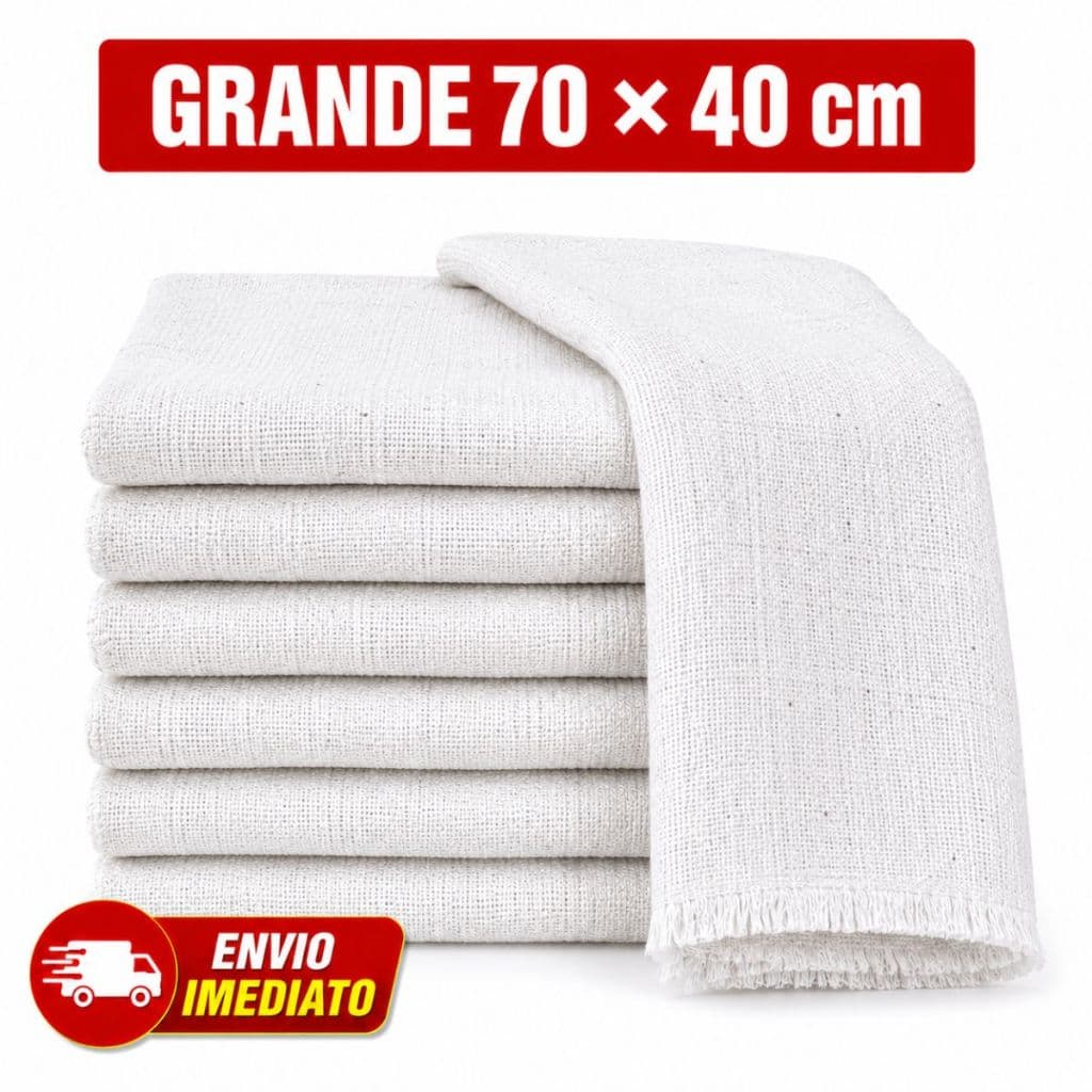 Kit até 20 Panos de Chão 70x40cm Grande Branco Alvejado Grosso 100% Algodão Saco Duplo Alta Absorção