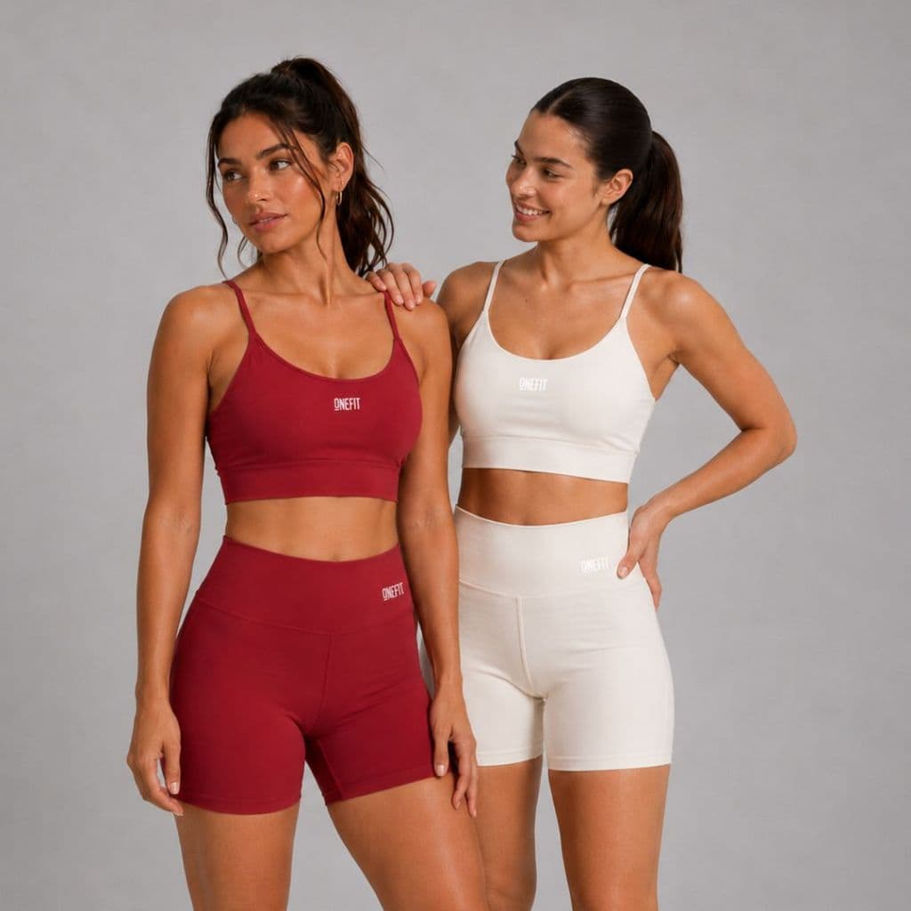 Kit Conjunto Fitness Feminino Básico Premium Top e Short Zero Transparência Vermelho e Branco - Envio Imediato