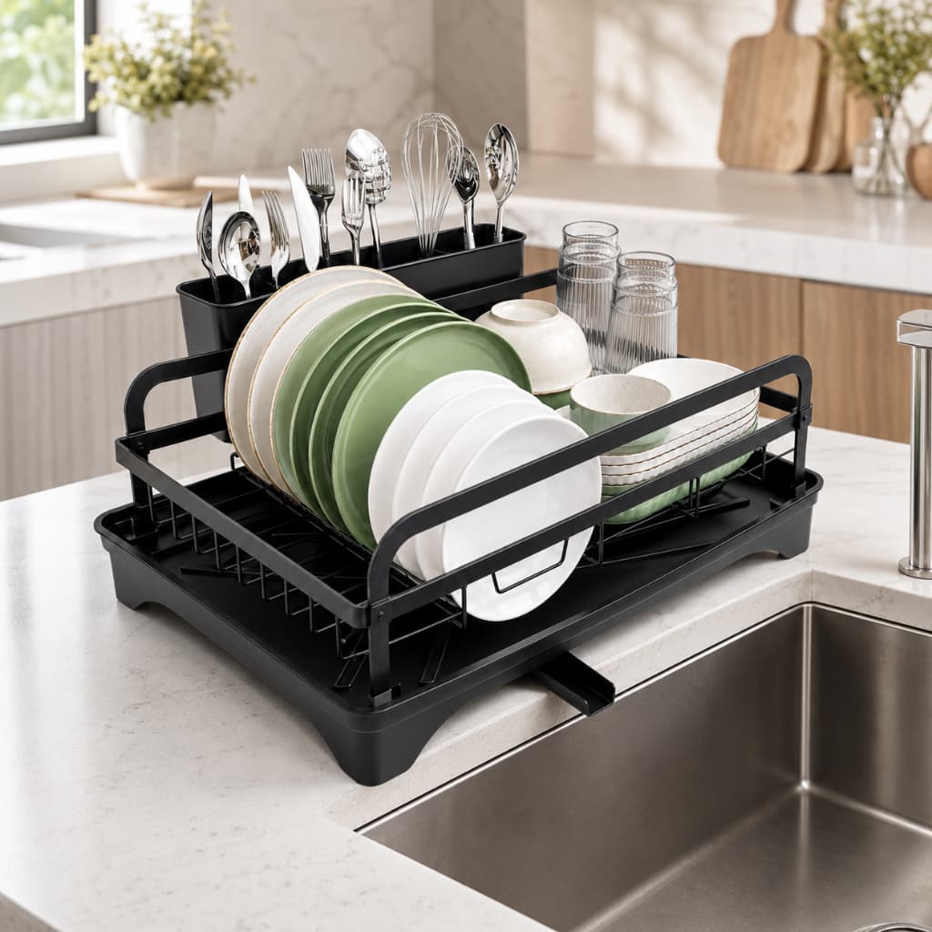 Escorredor De Louça Com Dreno Bandeja Drenagem Automática Organizador Cozinha Inox