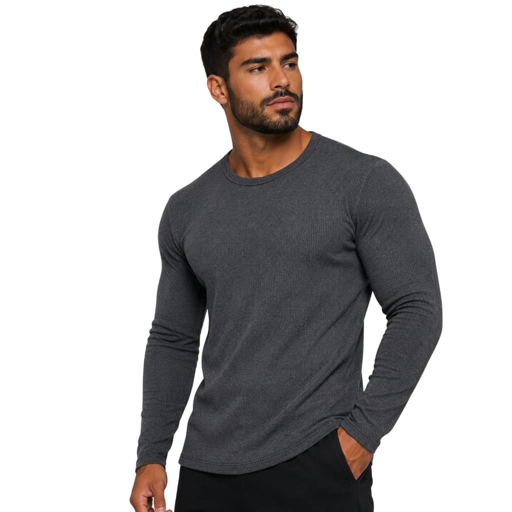 Camisa Masculina Manga Longa Canelada Cacharrel Outono Inverno Casual Slim Fit