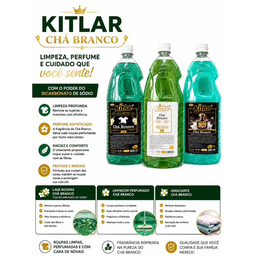 Kit Lavanderia Kitlar Chá Branco 3 Produtos 2 Litros
