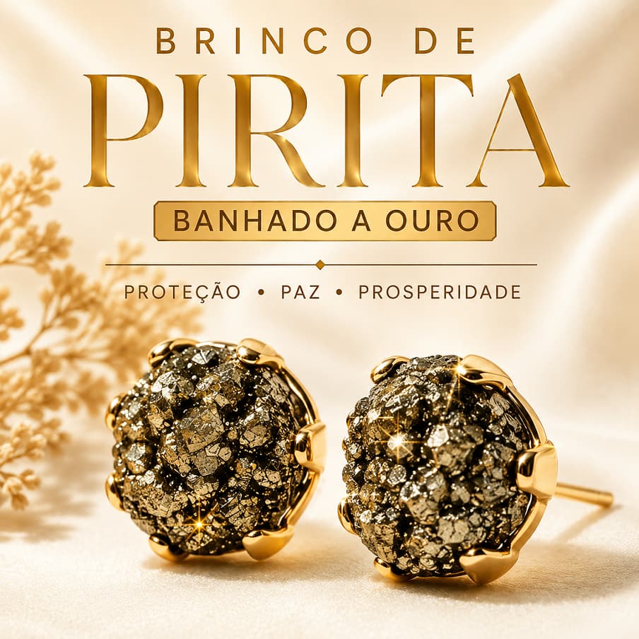 Brinco Pirita Bruta Natural Banhado Ouro Feminino Prosperidade Proteção Energia Pedra Natural