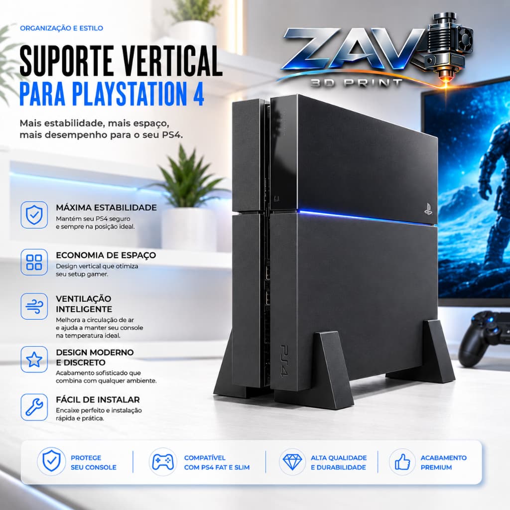 Suporte Vertical para PS4 Fat, Slim e Pro | Base Antiderrapante Organizadora | Maior Ventilação