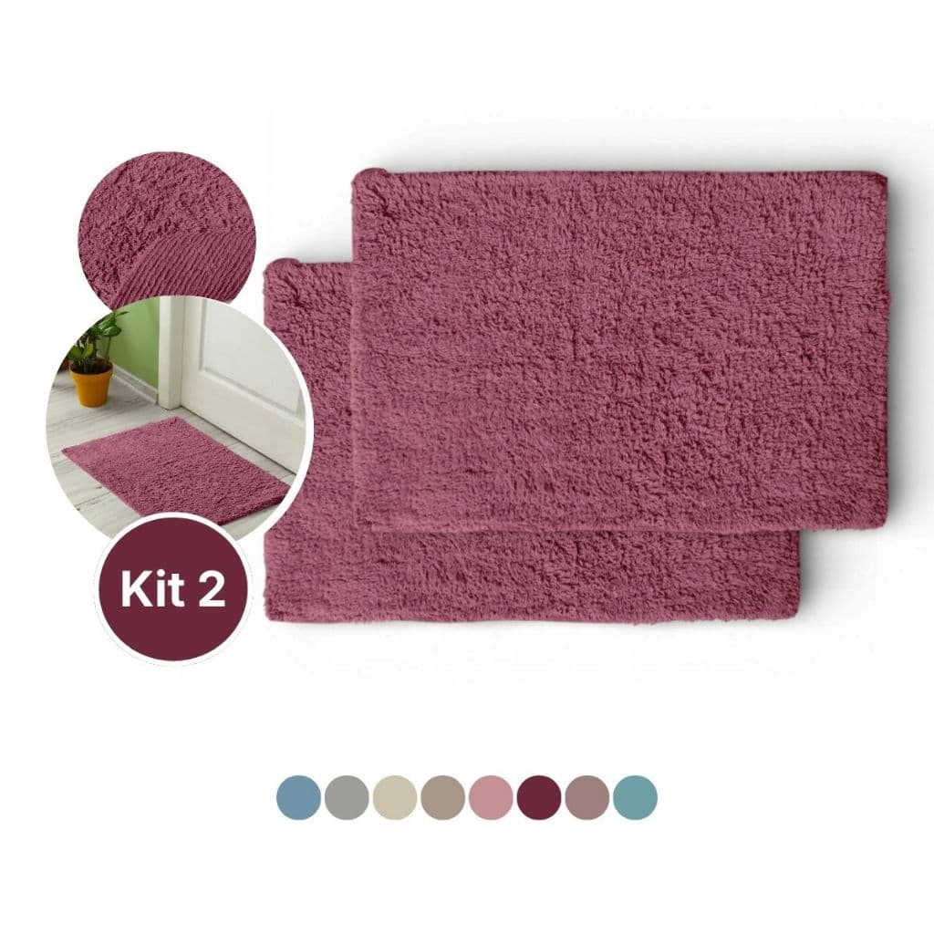Kit 2 Tapetes Banheiro Atoalhado Capacho 60x40 Algodão Vitória Lavabo Box Piso Quarto Casa