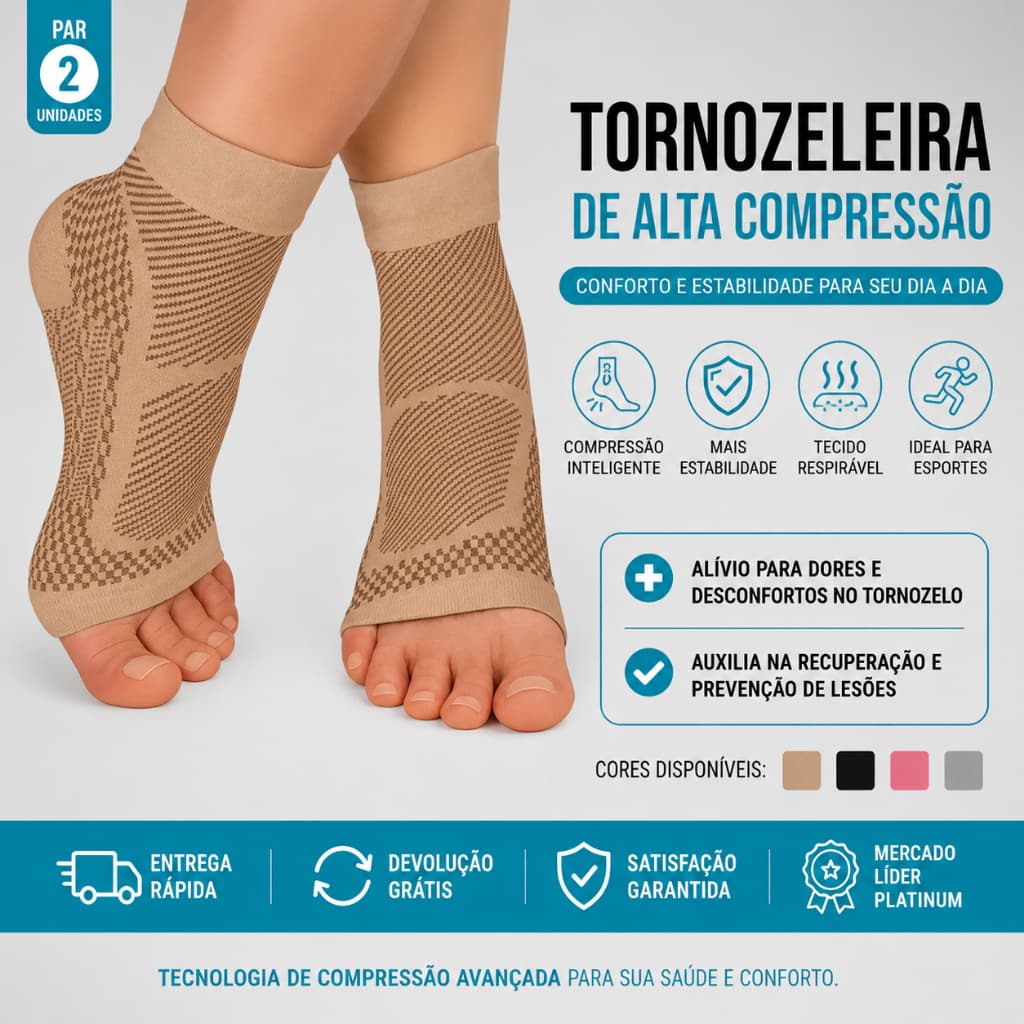 Tornozeleira Ortopédica PAR Meia de Compressão Estabilizadora auxilia na Circulação Unissex Calcanhar