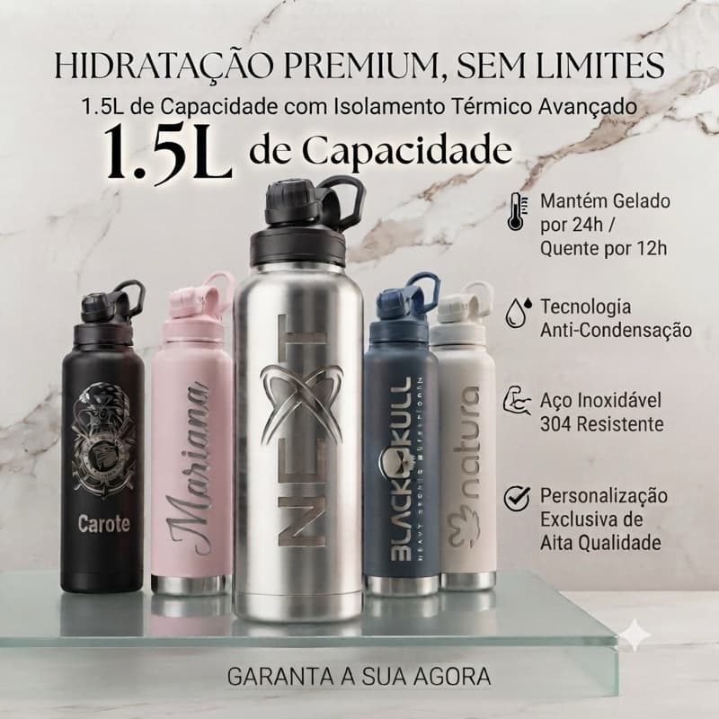 Garrafa Térmica 1,5 litros personalizada para Academia, trabalho
