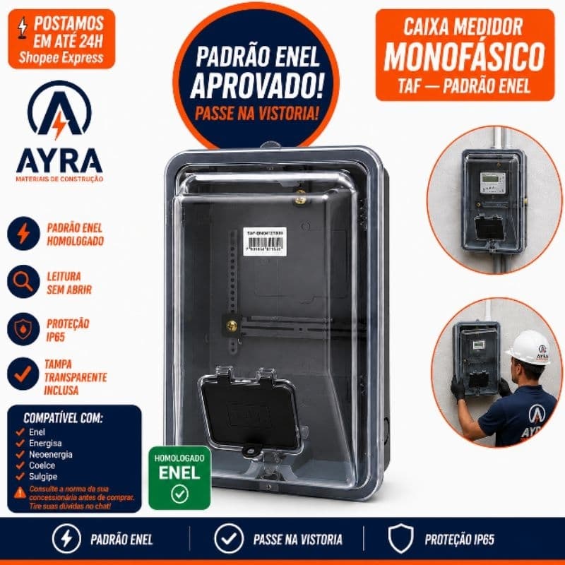 Caixa Medidor Monofásico TAF Padrão Enel Energisa Neoenergia Coelce 
Sulgipe IP65 Vistoria