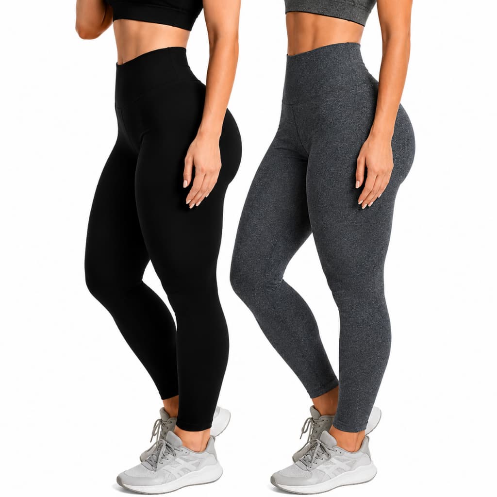 Kit 2 Leggings Femininas Academia Cintura Alta Confortável e Modeladora Leg