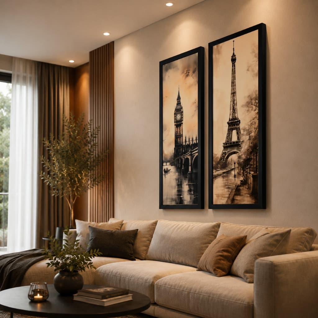 Kit Quadros Decorativos Cidades Famosas  Torre Eiffel e Big Ben Estilo Artístico Luxo