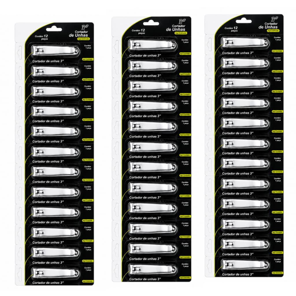 Kit 72/60/48/24 Unheiro Cortador de Unha Aço Cromado Mão Pé Cartela Atacado para Revender Revenda