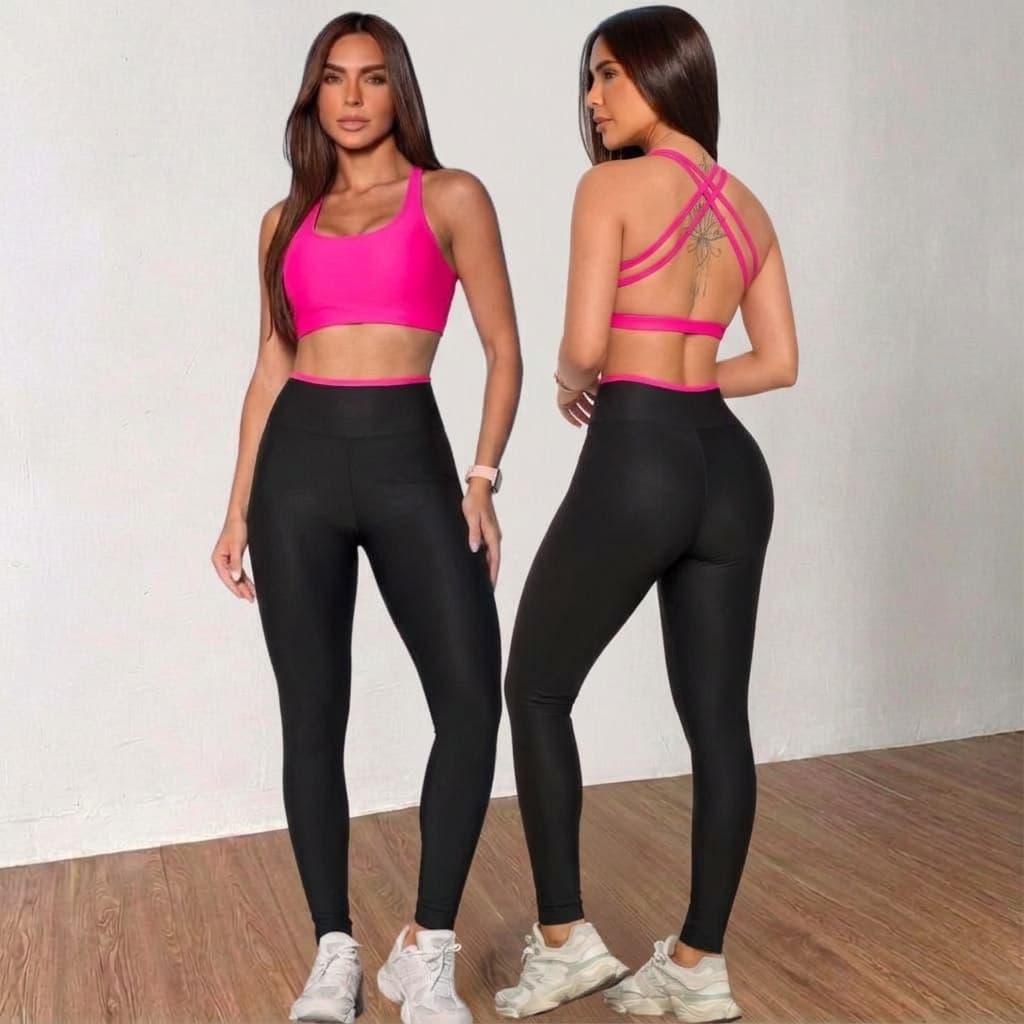 Conjunto Feminino Fitness para Academia Top Costas Cruzadas Calça Cintura Alta Look Treino