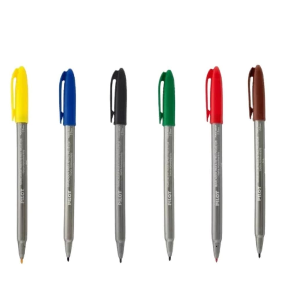 Kit Marcadores Retroprojetor Pilot 2.0mm Ponta Média Preto Azul Vermelho Transparência Acetato Escritório Escola