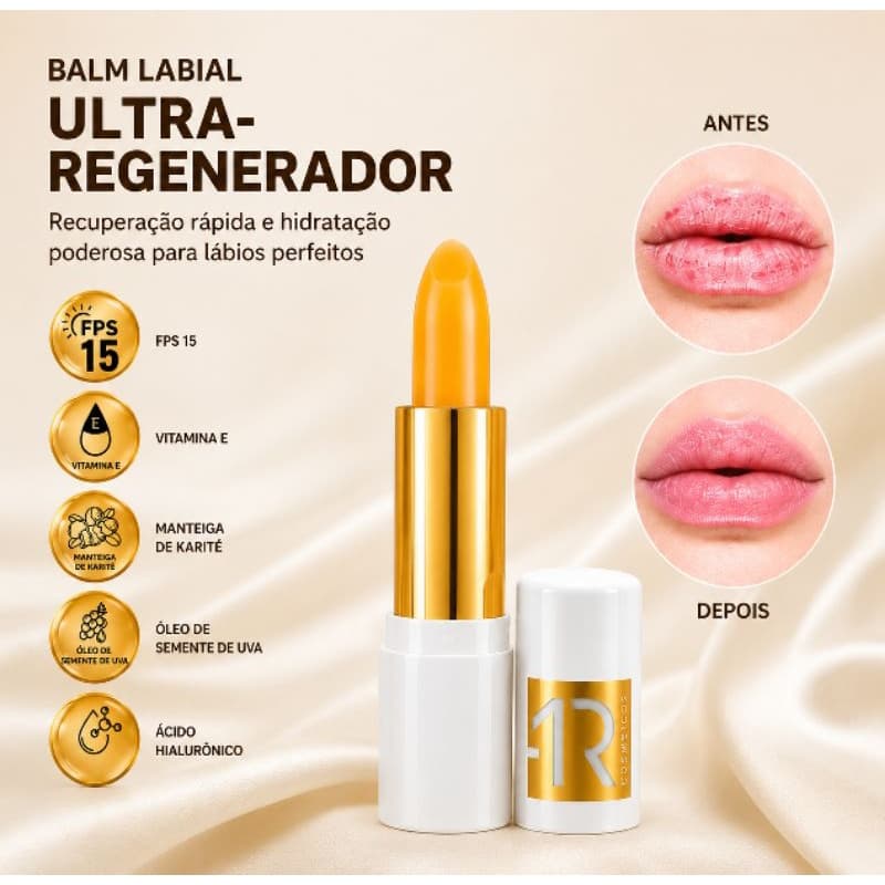 Balm Labial Ultra Regenerador Ácido Hialurônico FPS 15 AR Maquiagem Abelha Rainha 3,5g