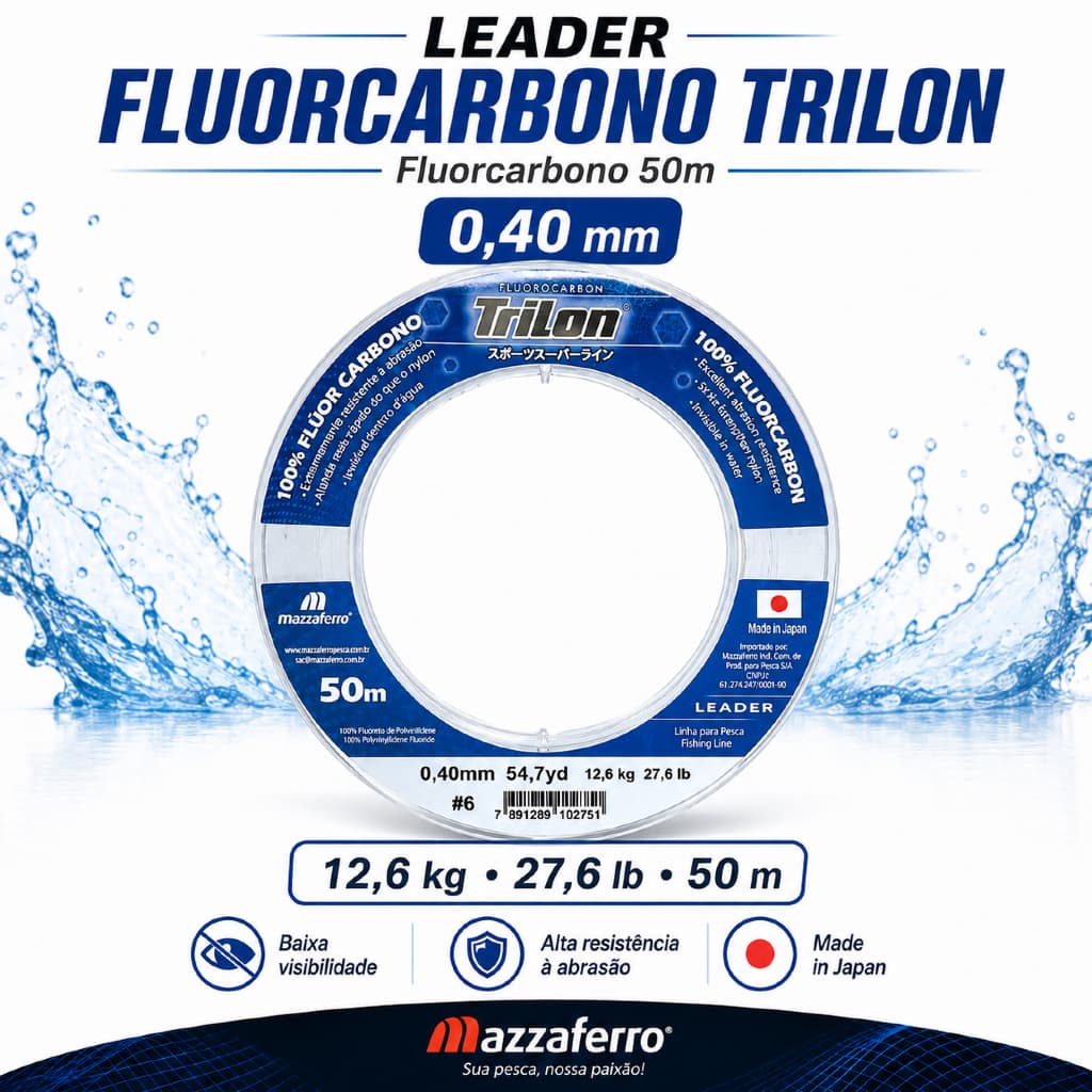 Linha Leader Fluorcarbono 50m Alta Resistência Invisível Água Pesca