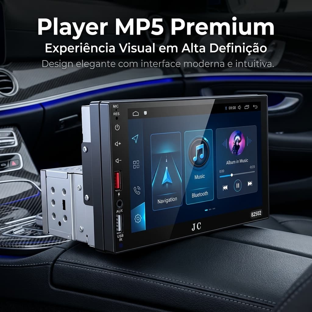 Multimedia Player Automotivo 7" 1DIN | MP5 | Rádio FM | Bluetooth | USB | AUX SEM CARPLAY ANDROID TZ