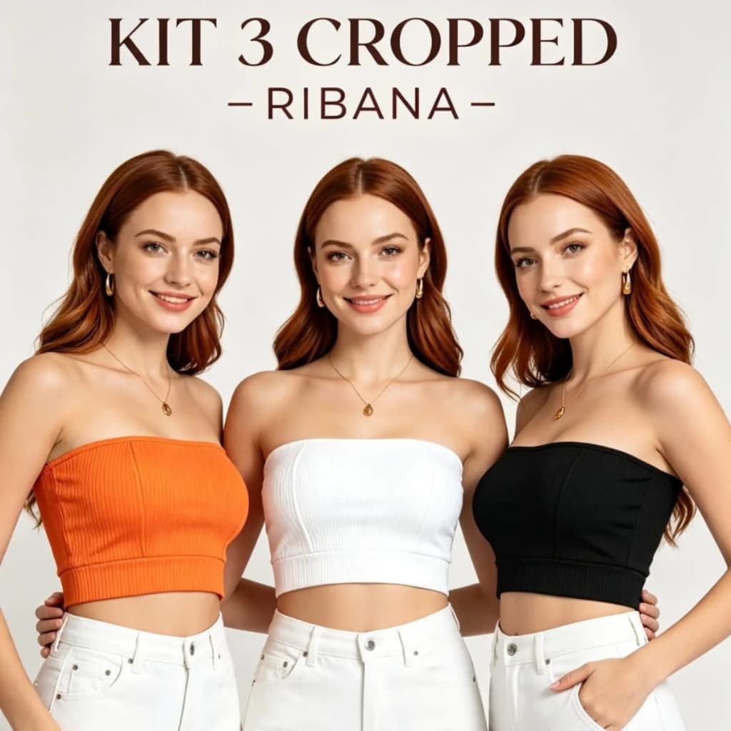 Kit 3 Cropped Top Faixa Ribana Canelada Premium Moda Blogueira
