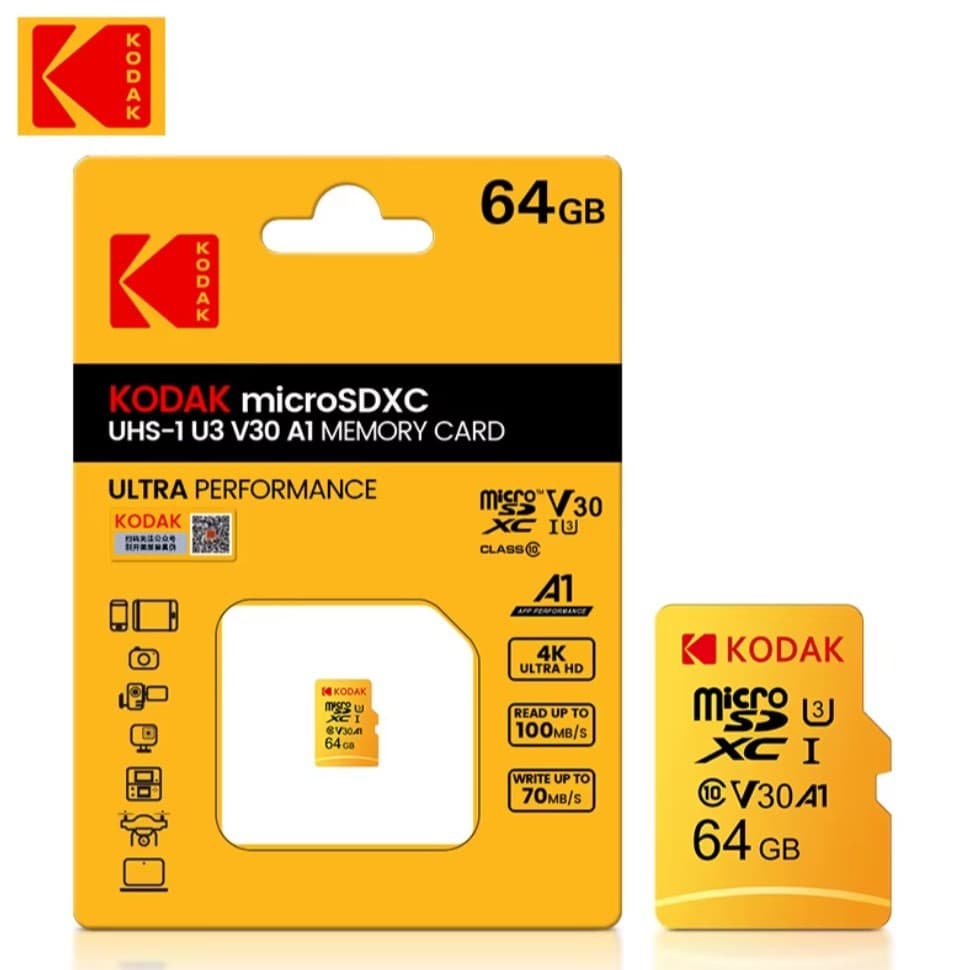 Micro SD Cartão de memória Original 64GB Kodak A1 class 10