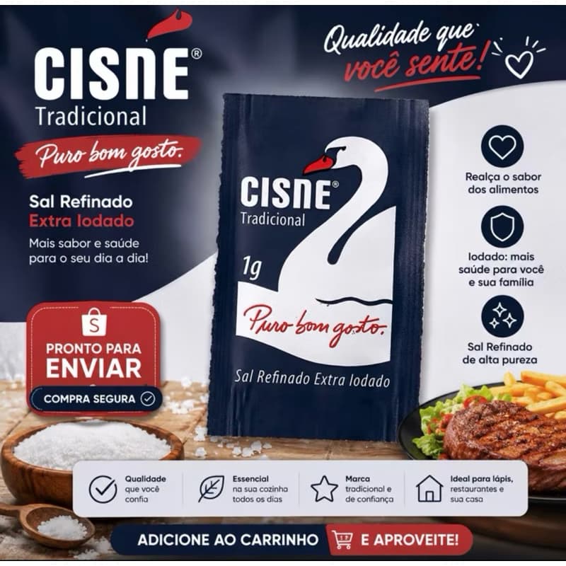 Sal Sachê Cisne 1g Kits 1000 Unidades Restaurantes Comercio Lanches Marmitas Economico