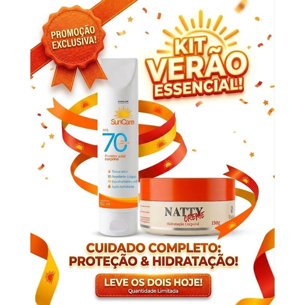 Kit Protetor Solar FPS 70 SunCare 150ml + Creme Hidratante Natty 150g Proteção UVA/UVB Hidratação Corporal