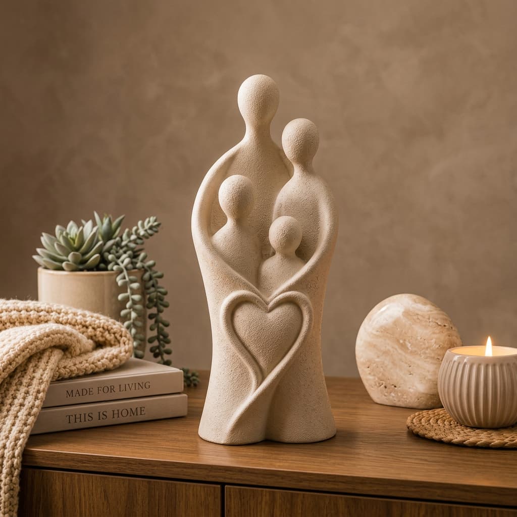 Escultura Família Decorativa em PLA | Estátua Moderna Minimalista com Coração | Decoração Sala, Quarto e Presente