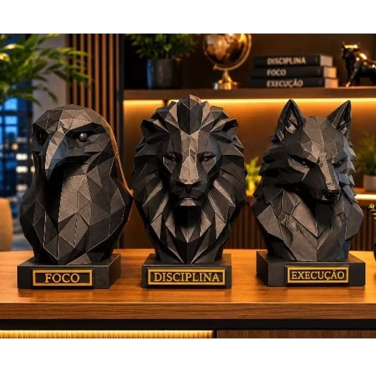 Esculturas Low Poly Águia Leão Lobo Decorativo Foco Disciplina Execução Decoração Escritório Moderna Presente Criativo