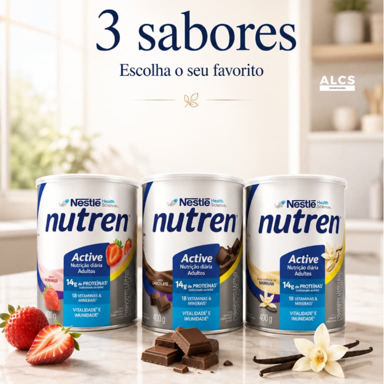 Nutren Active 400g Sabor Baunilha Chocolate Morango Nestlé Suplemento Alimentar em Lata