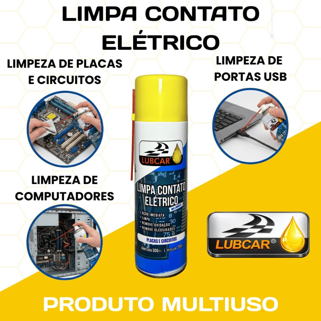 Limpa Contato Elétrico Spray 300ml – PC Placa Circuitos Bateria e notebook com secagem rápida