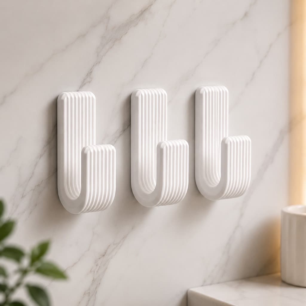 Kit 4 Ganchos Adesivo Parede Porta Toalha Banheiro Forte Cabide Minimalista Moderno Sem Furo 3M