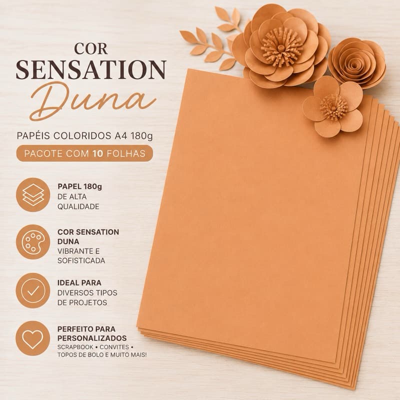 Papel Color Plus Duna 180g A4 Kit 10 Folhas Premium Papelaria
