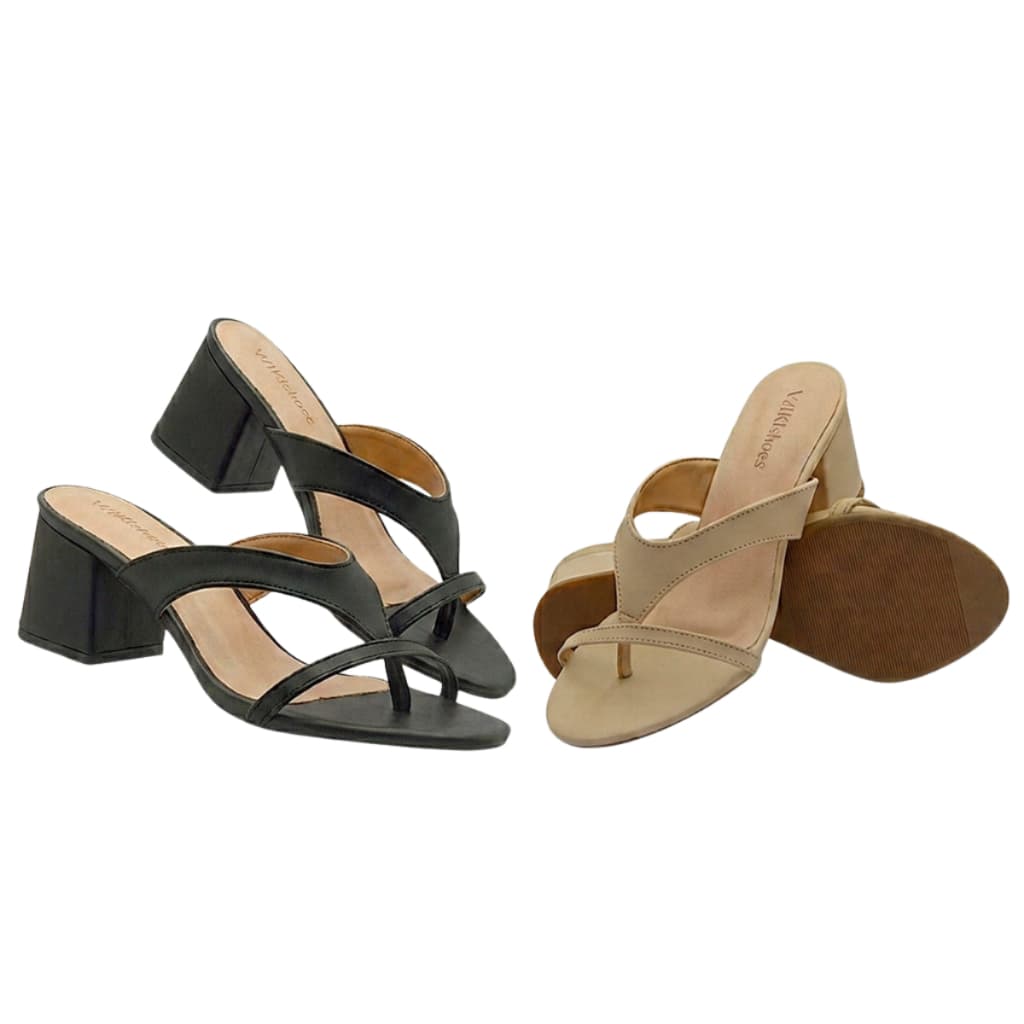 Kit 2 Pares Sandália Tamanco Feminina Salto Médio Bloco Grosso Quadrado Confortável Calce Fácil