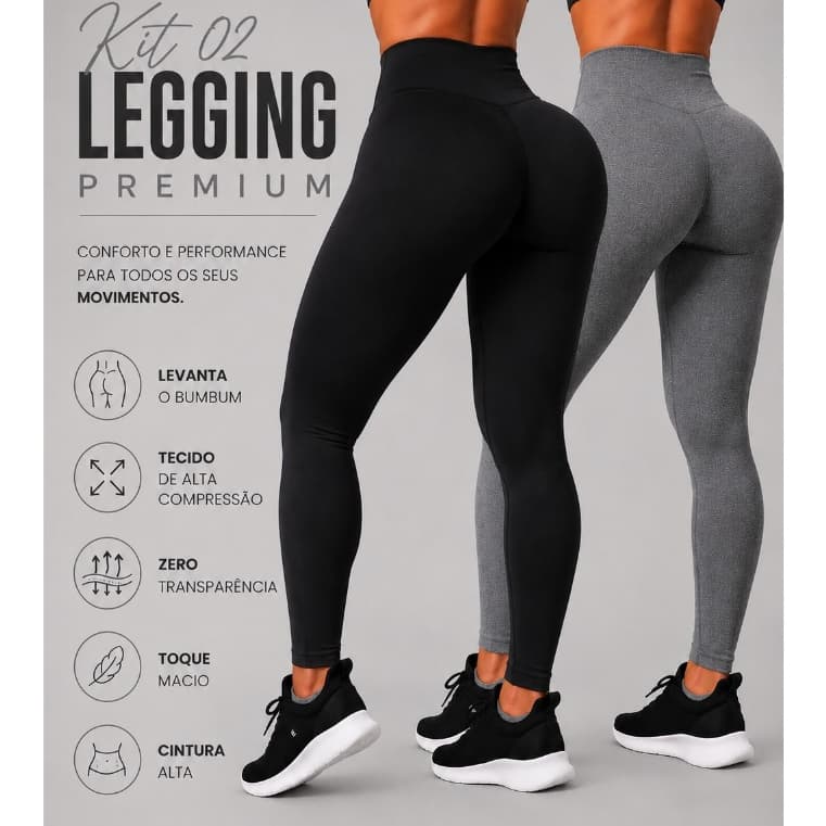 Kit 2 Calças Legging Feminina Suplex Fitness Academia Leg Cintura Alta