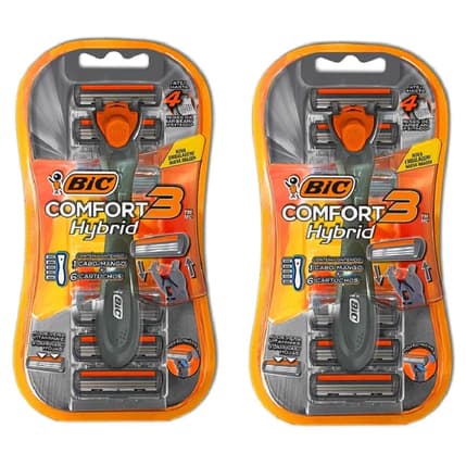 Kit 02 Aparelho De Barbear Bic Comfort 3 Hybrid Cabo + 6 Cartuchos