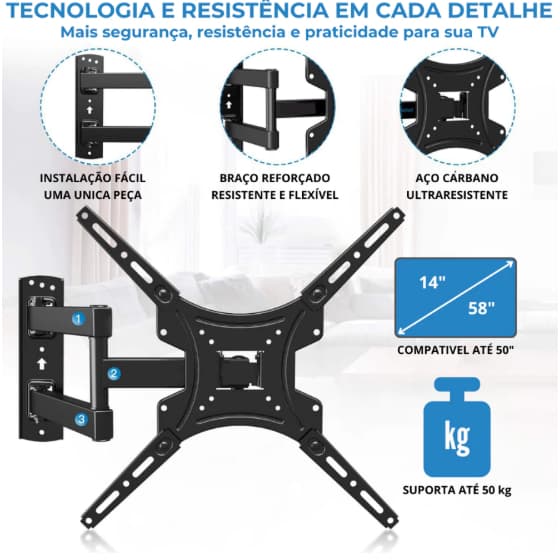 Suporte Articulado TV 14 A 55 Polegadas Até 50kg LCD LED Pronta Entrega