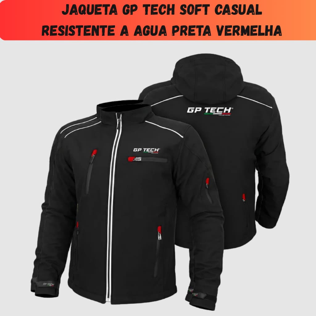 JAQUETA SOFT CASUAL RESISTENTE A AGUA PRETA E VERMELHA
