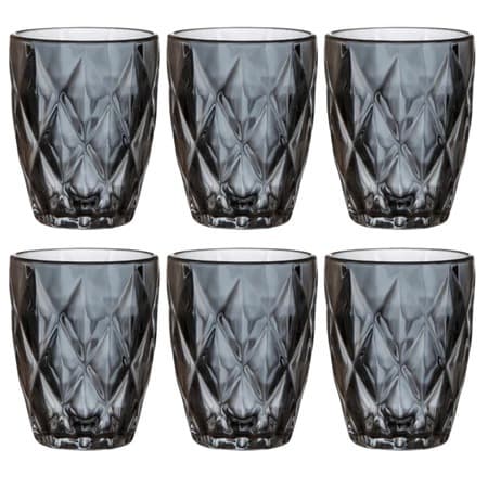 Jogo 6 Copos de Vidro Diamond Cinza/Âmbaro 280ml Luxo Bebidas Água Suco