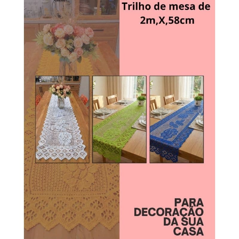 Caminho Trilho de Mesa de 2,00m,X,58cm Renda fibra de côco,  Qualidade e Sofisticação De um Toque aas de Elegância