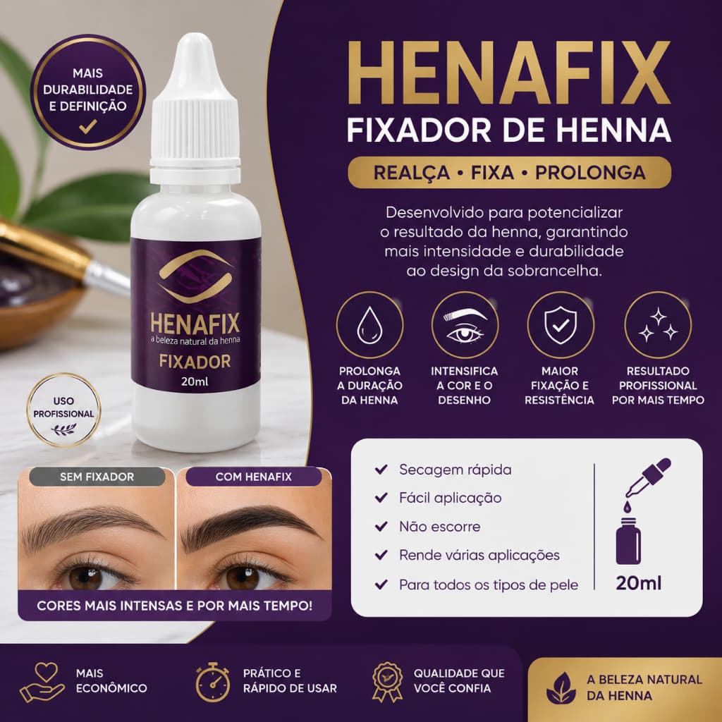 Fixador para Henna Henafix 20ml | Prolonga a Fixação da Henna | Uso Profissional para Design de Sobrancelhas
