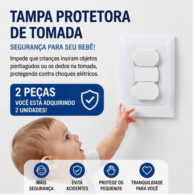 Kit 2 Protetores de Tomada Branco Segurança para Bebês e Crianças Padrão 10A e 20A