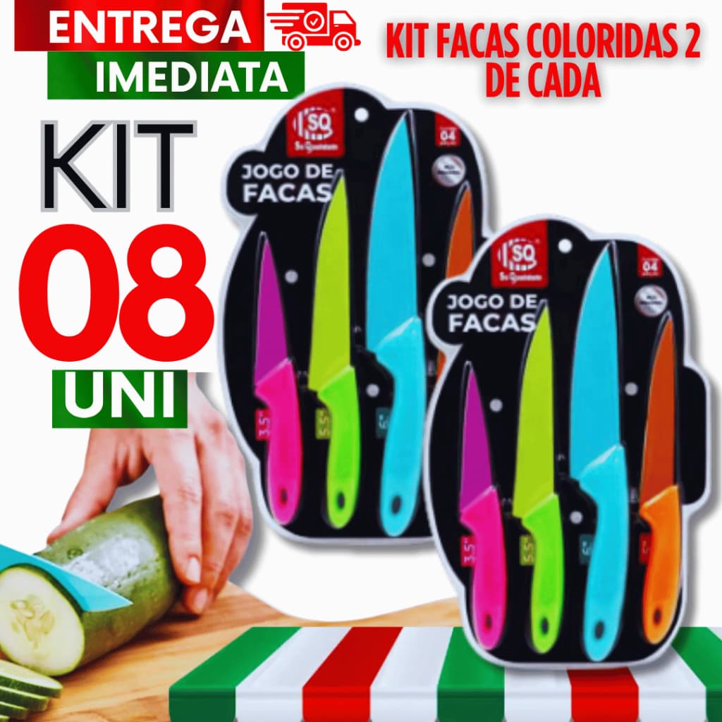 Facas Cozinhas Inox Coloridas Carne Frutas Legumes Multiuso Utensílios Cozinha Qualidade Garantida