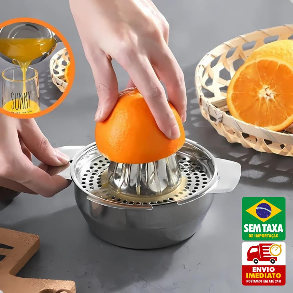 Espremedor de Limão e Laranja Manual Inox 530ml com Coador Cozinha Utilidade Doméstica 15,5cm