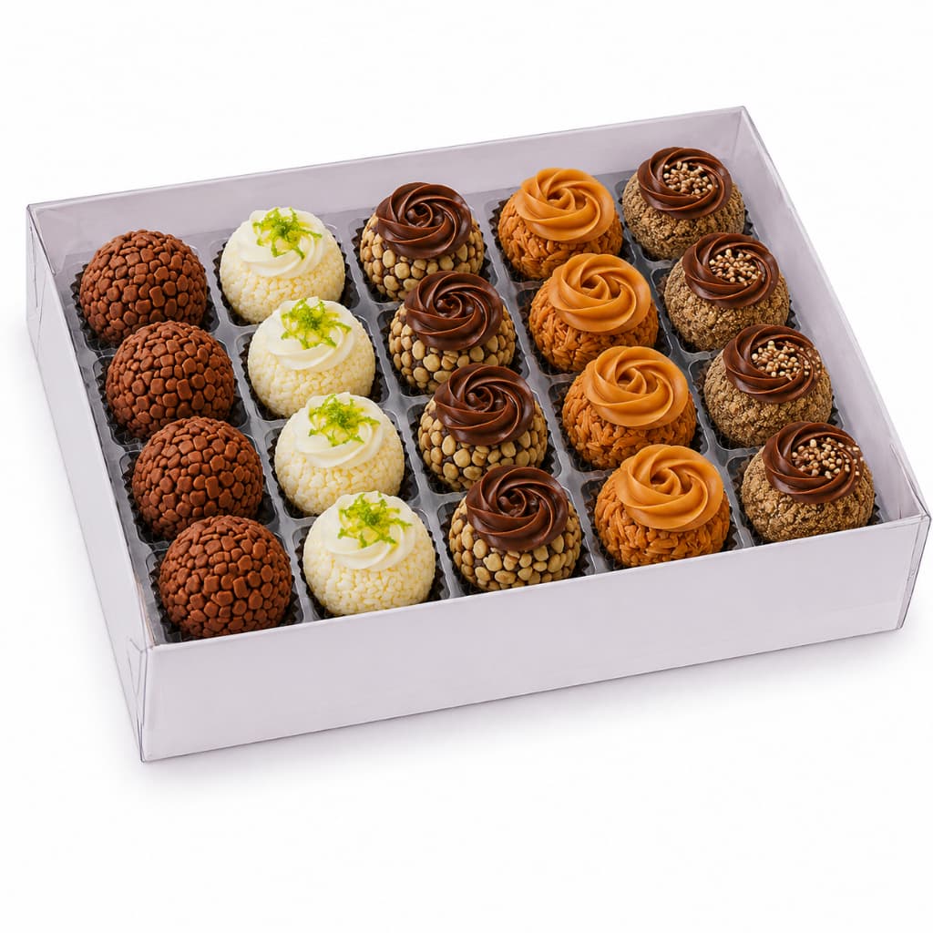 KIT CAIXA P/ 20 DOCES BRANCA C/ TAMPA ACETATO 17X14X4 5060 (IDEIA) ESSENCIAL PRESENTES LEMBRANCINHAS