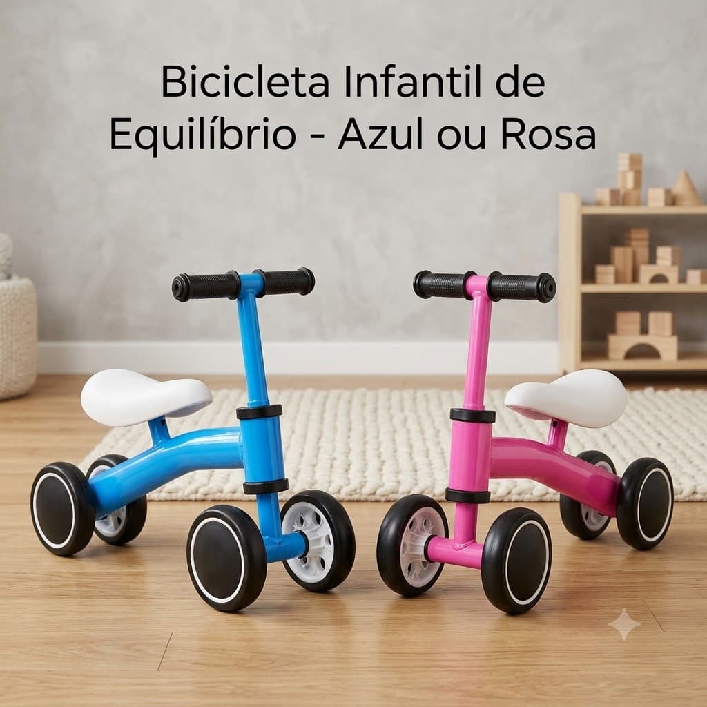 Bicicleta Infantil de equilíbrio Infantil Segura - Azul ou Rosa Certificada INMETRO a partir de 12m