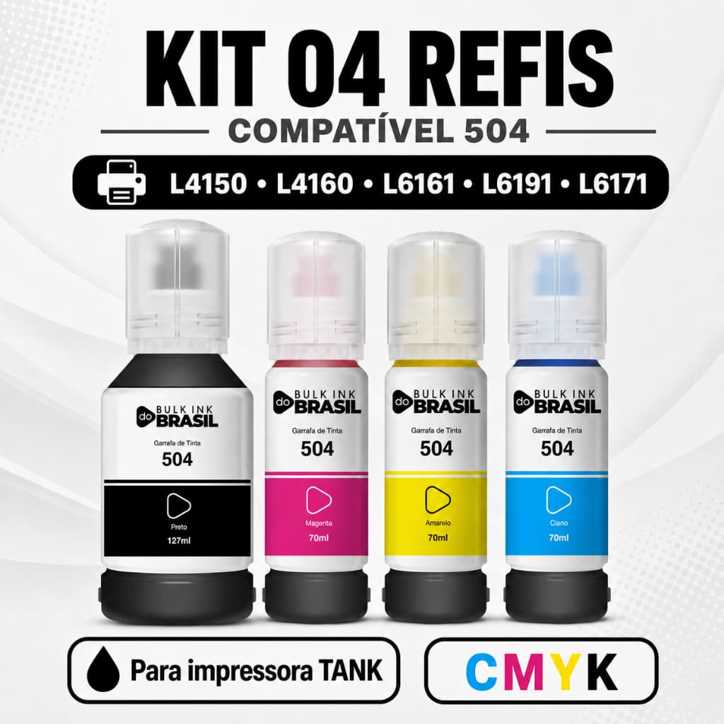 4 Refil Tinta  Compatível Epson BK C Y M L4150 L4160 L6161 L6191 L6171