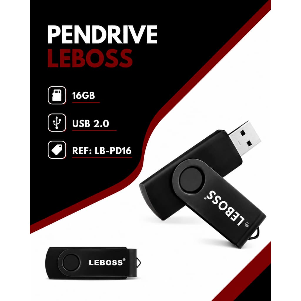Pendrive 16gb Leboss Lb-pd16 Usb Foto Video Musica Dados Gir Cor Preto