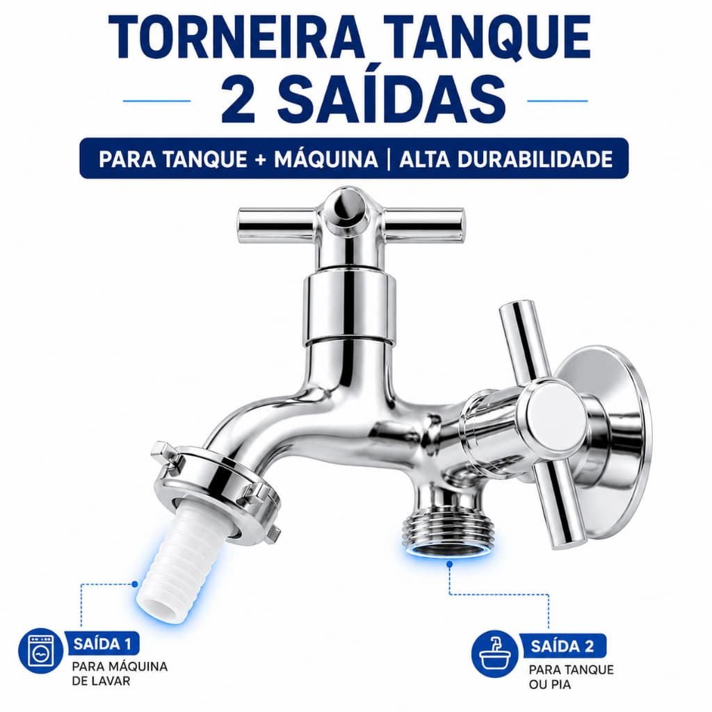 Torneira Metálica para Tanque com Saída para Máquina de Lavar Bico Removível 3/4