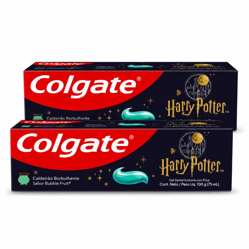Kit 2 Creme Dental Infantil Colgate Gel Harry Potter Caldeirão Borbulhante Pasta De Dente Flúor Sabor Bubble Fruit 100g